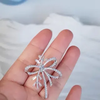 Crystal-Encrusted Bow Floral Brooch