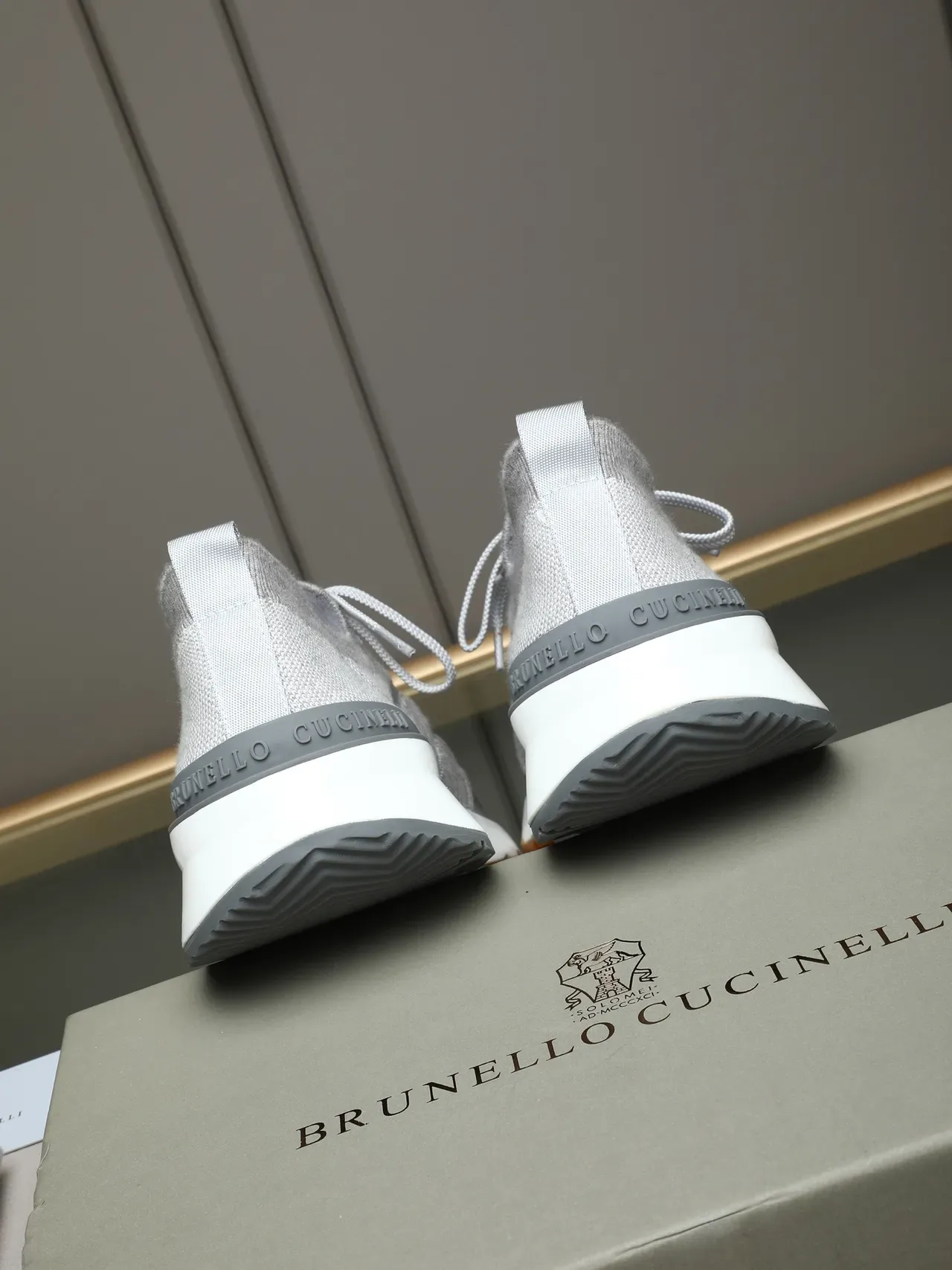 Cucinelli Gray Silver Knit Sock-Like Collar Metallic Toe Cap Sneakers 3