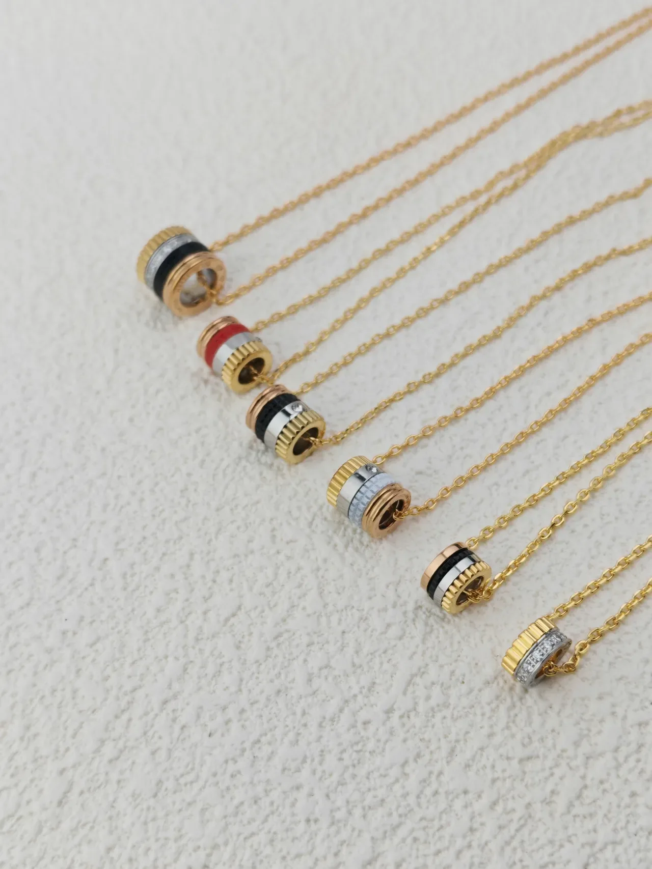 Cylindrical Multi-Band Enamel Pendant Chain Necklaces 5