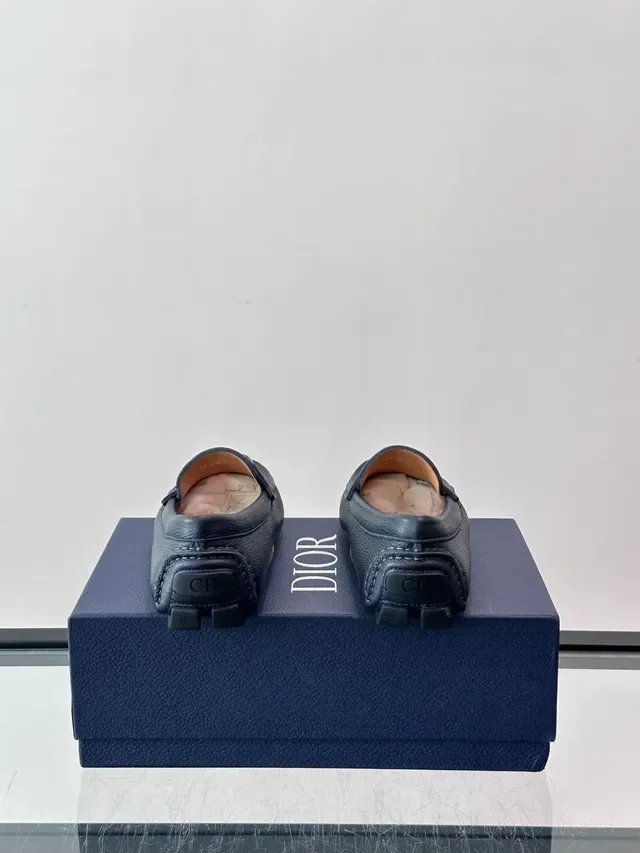 Dark Blue Pebbled Leather Bit Strap Loafers 3