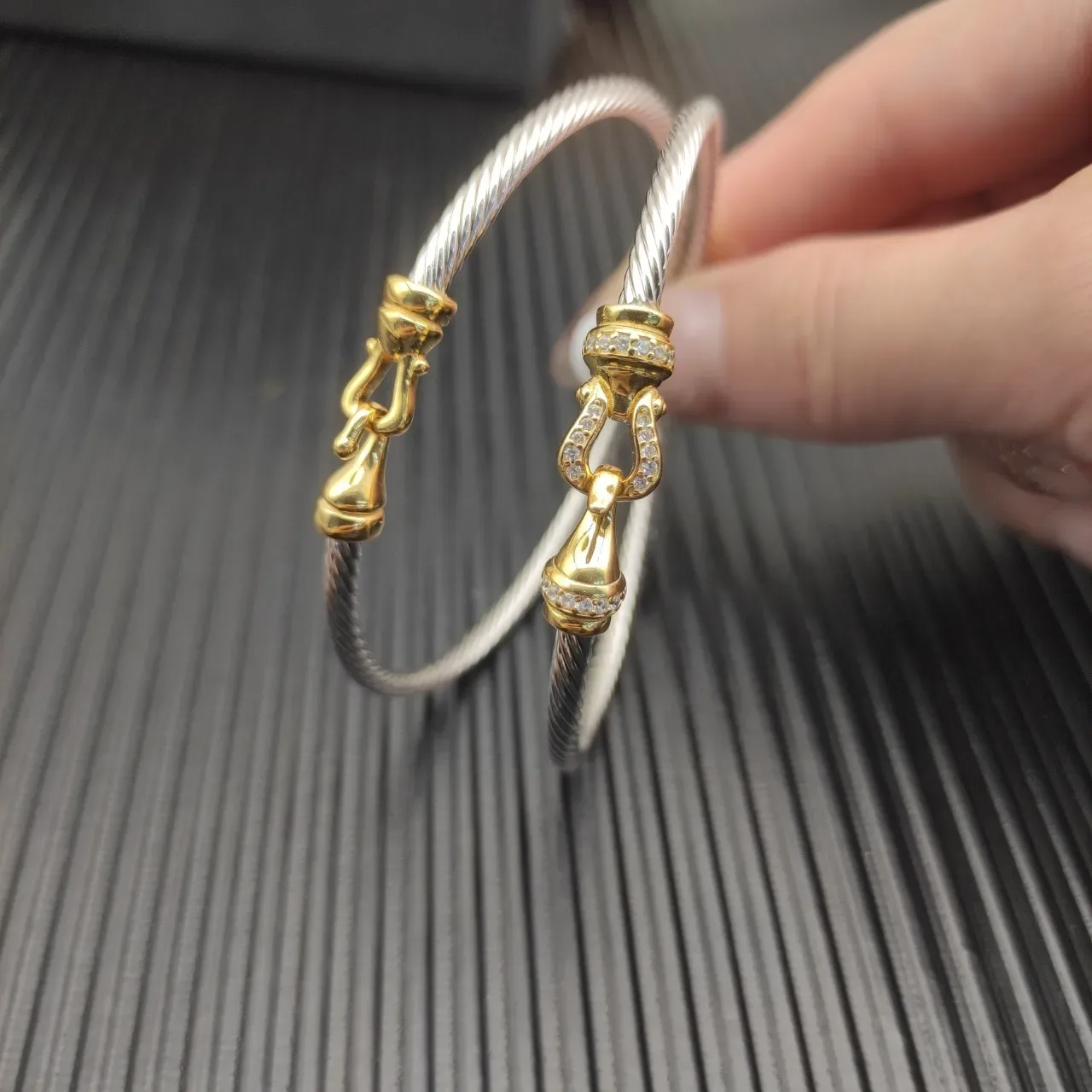 David Yurman Cable Bangle Silver and Gold Two-Tone Bracelet 6