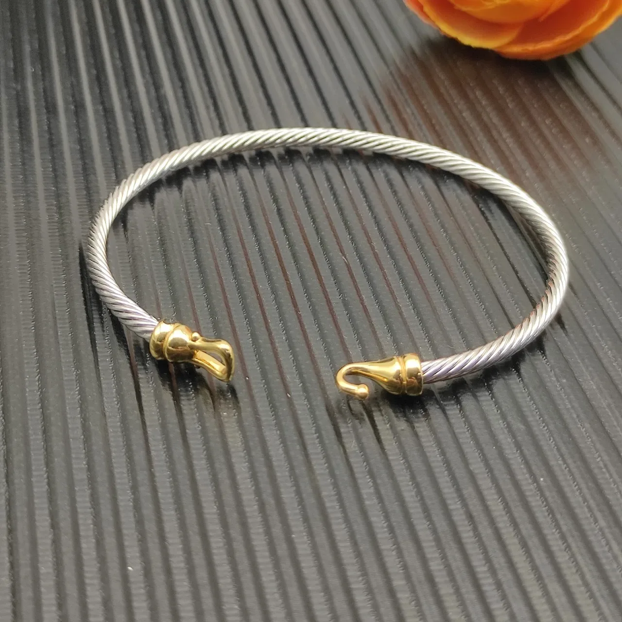 David Yurman Cable Bangle Silver and Gold Two-Tone Bracelet 8