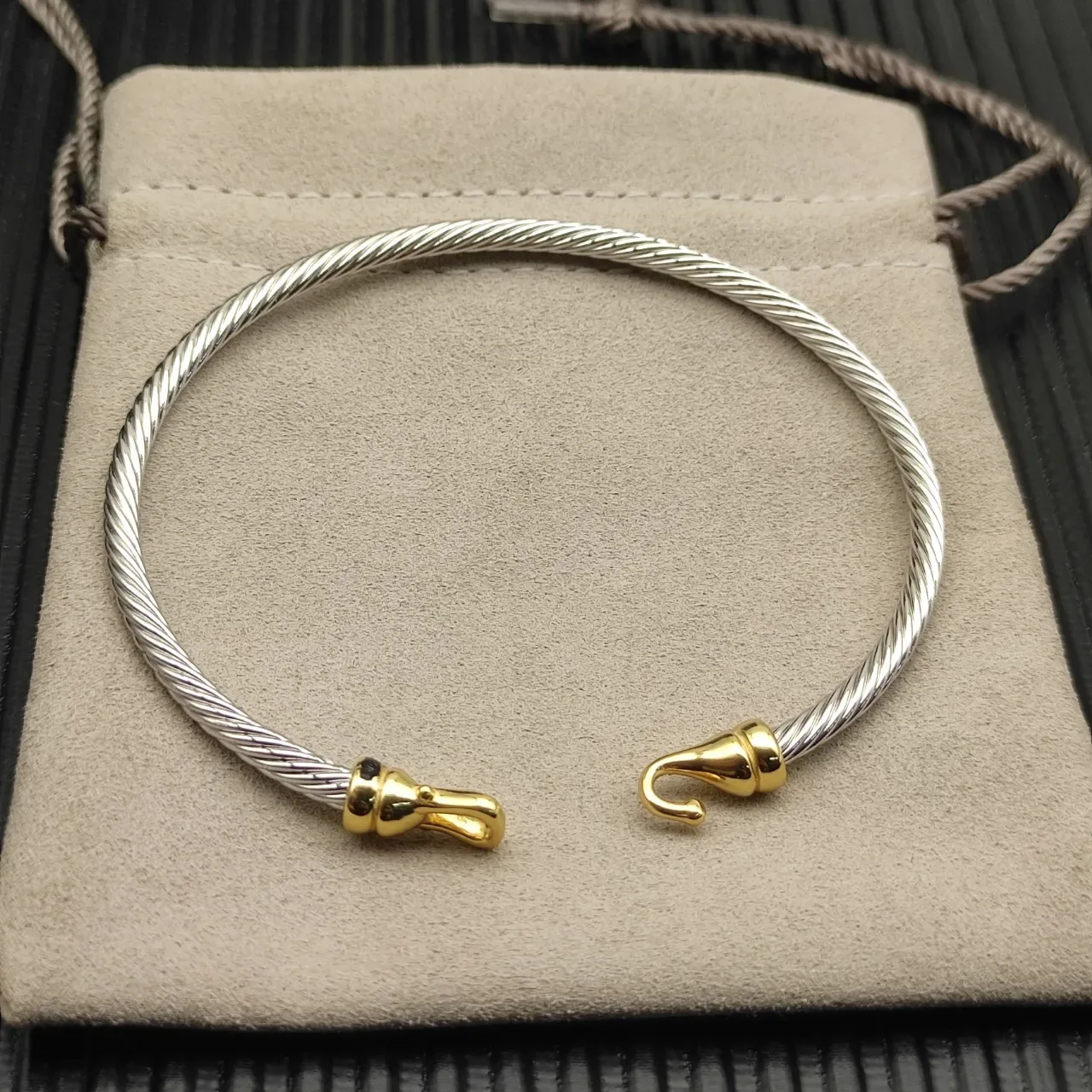 David Yurman Cable Bangle Silver and Gold Two-Tone Bracelet 9
