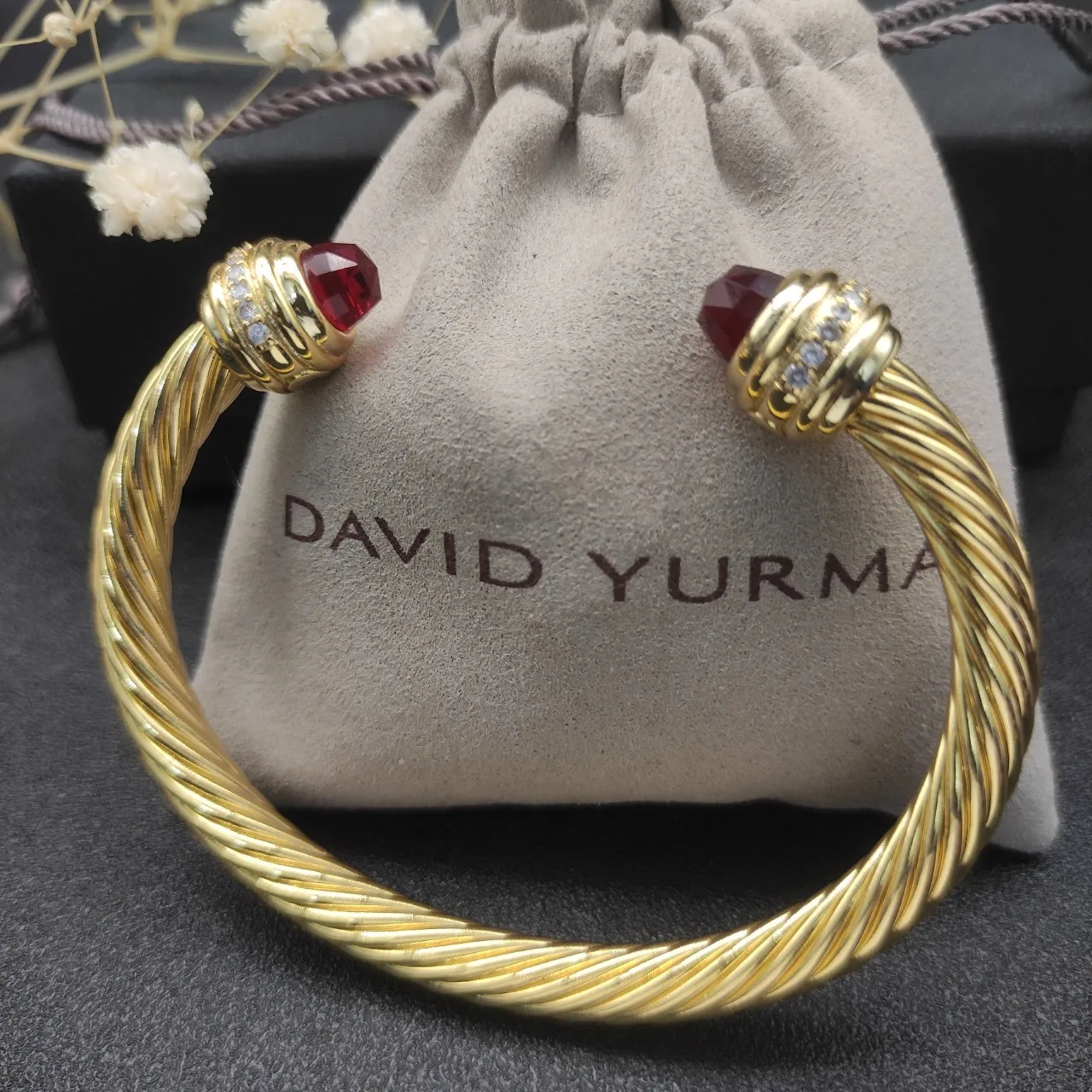 David Yurman Cable Classics Gold Red Twisted Bracelet 2