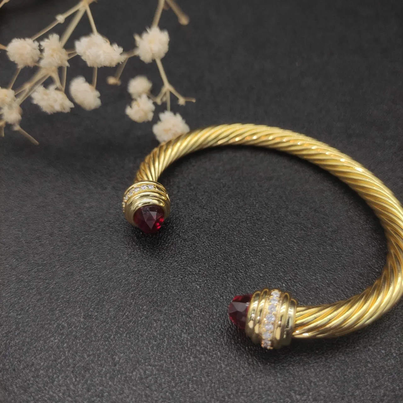 David Yurman Cable Classics Gold Red Twisted Bracelet 5