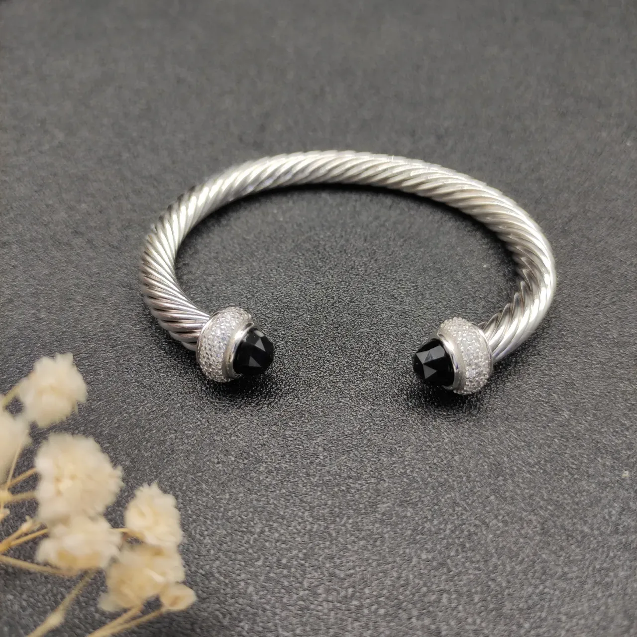 David Yurman Cable Classics Silver Black Twisted Onyx Bracelet 6