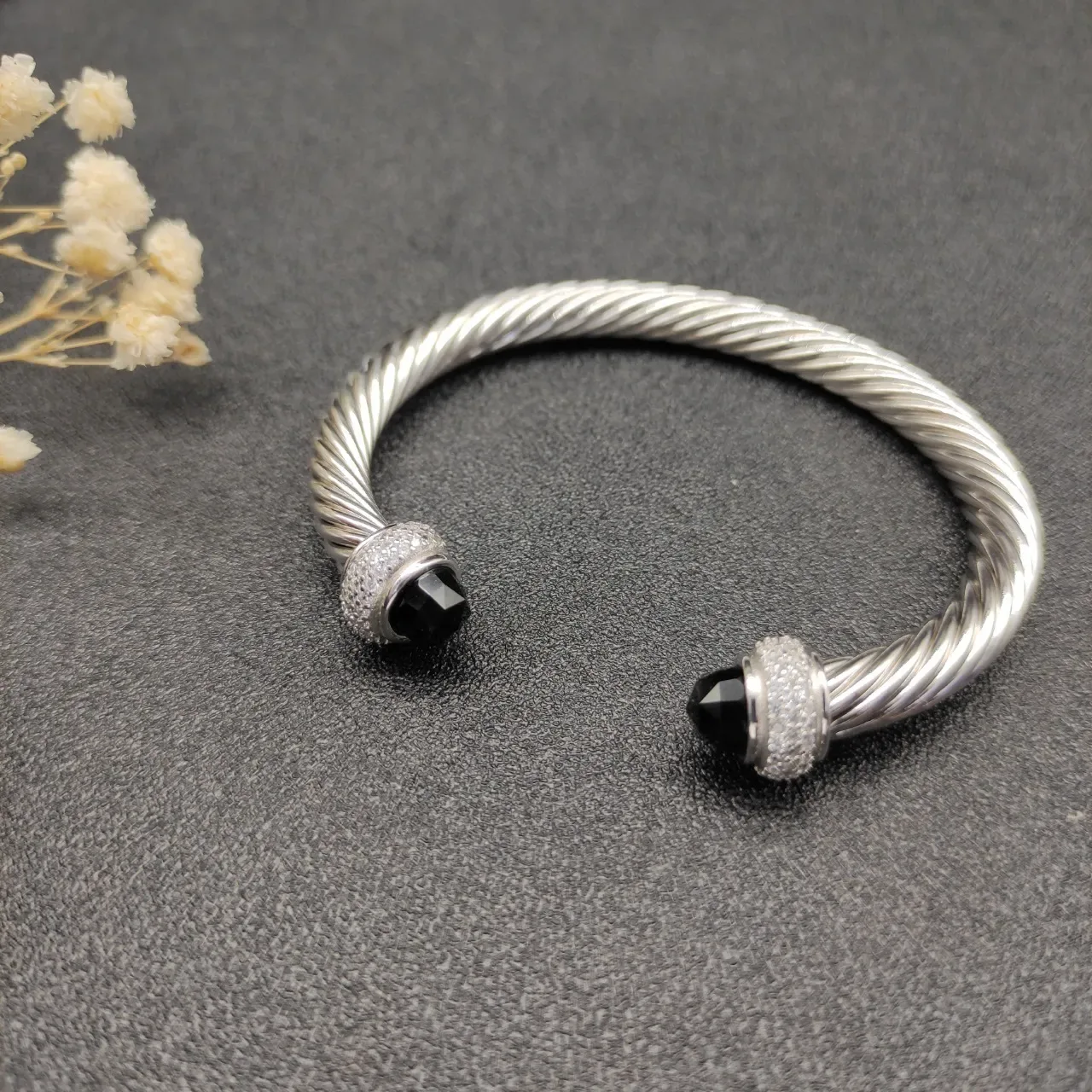 David Yurman Cable Classics Silver Black Twisted Onyx Bracelet 7