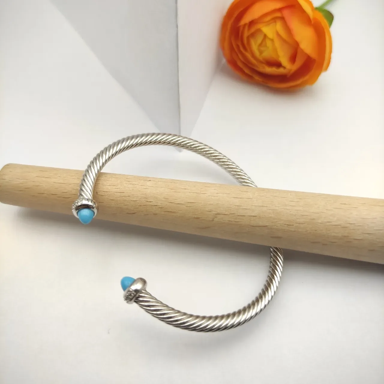 David Yurman Cable Classics Silver Blue Twisted Cone-End Bracelet 4