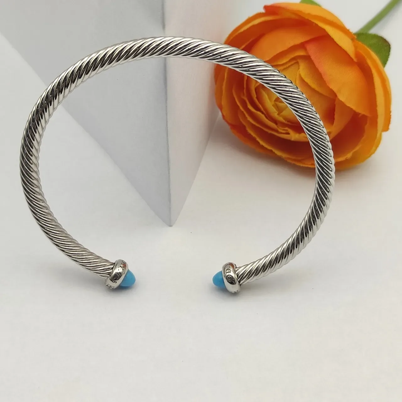 David Yurman Cable Classics Silver Blue Twisted Cone-End Bracelet 6