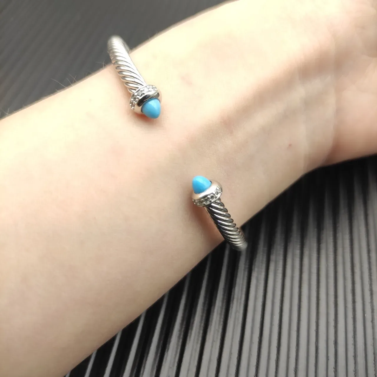 David Yurman Cable Classics Silver Blue Twisted Cone-End Bracelet 8