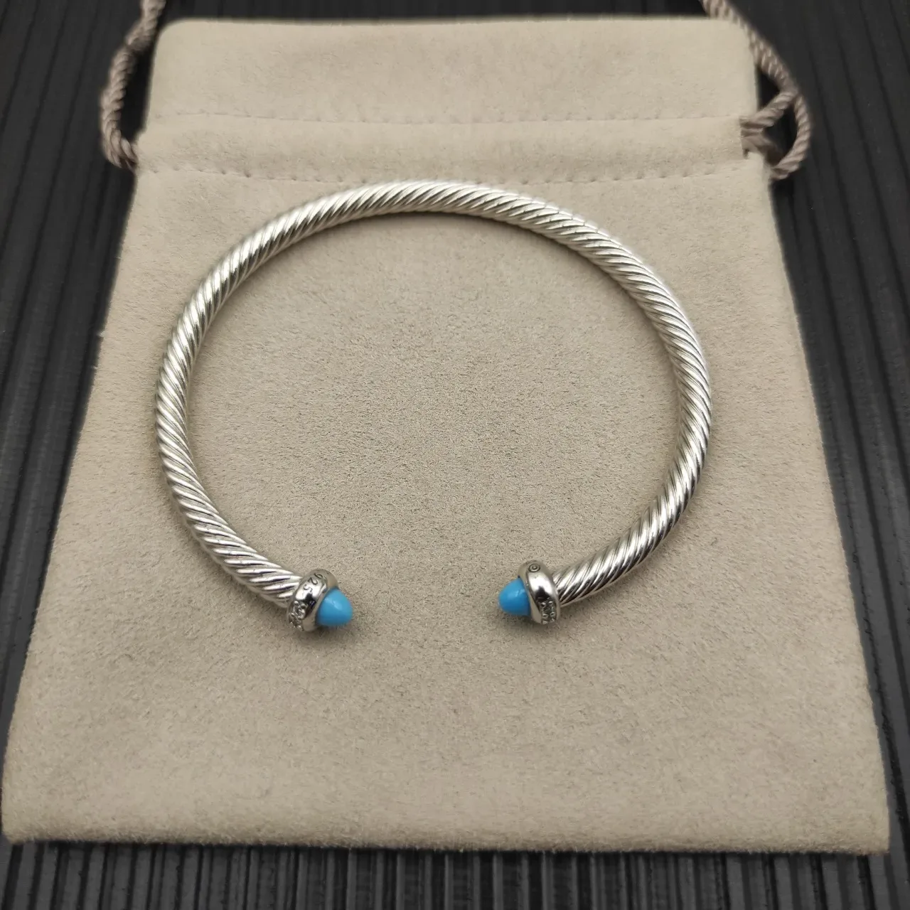 David Yurman Cable Classics Silver Blue Twisted Cone-End Bracelet 9