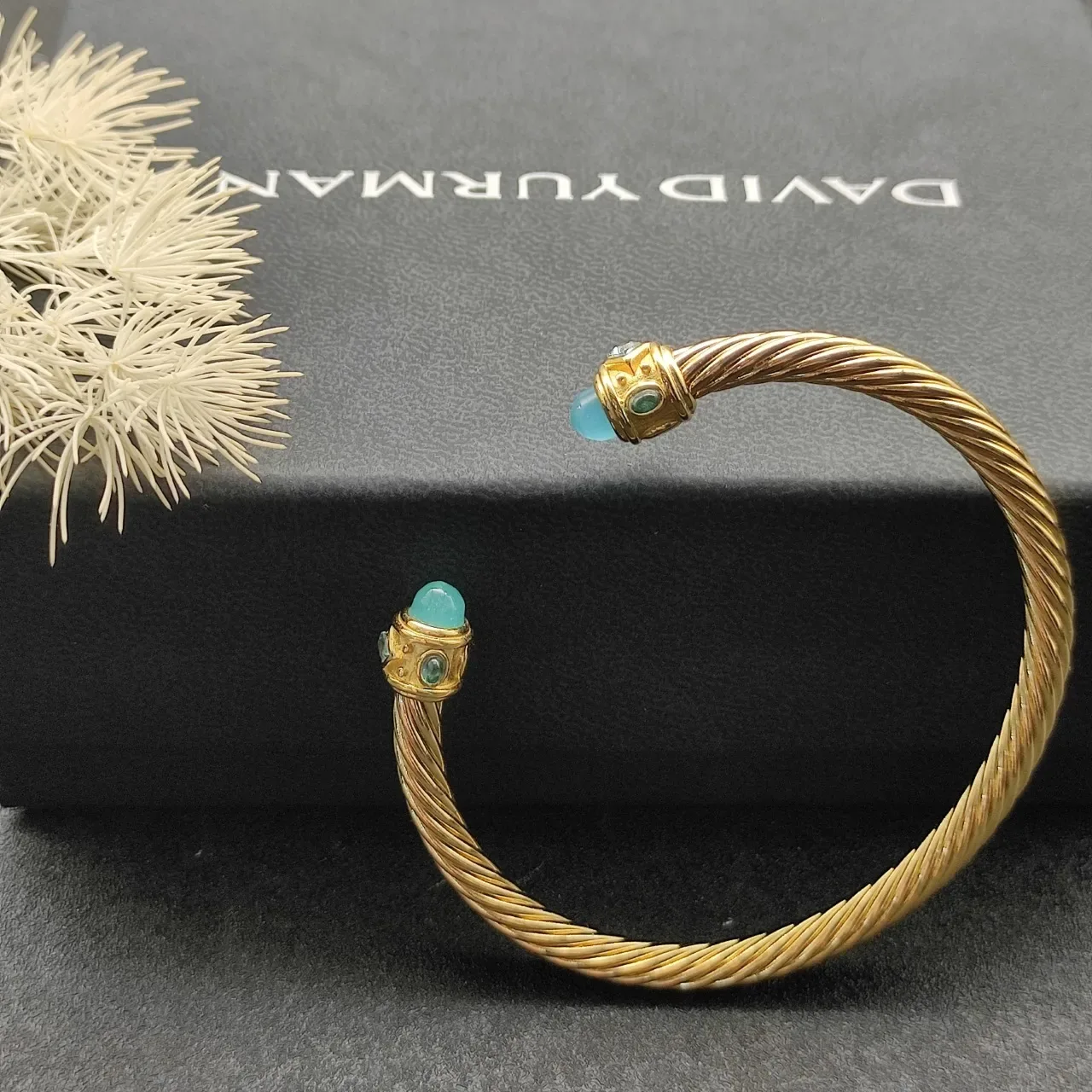 David Yurman Cable Classics Twisted Gold-Tone Aquamarine and Emerald Bracelet 3