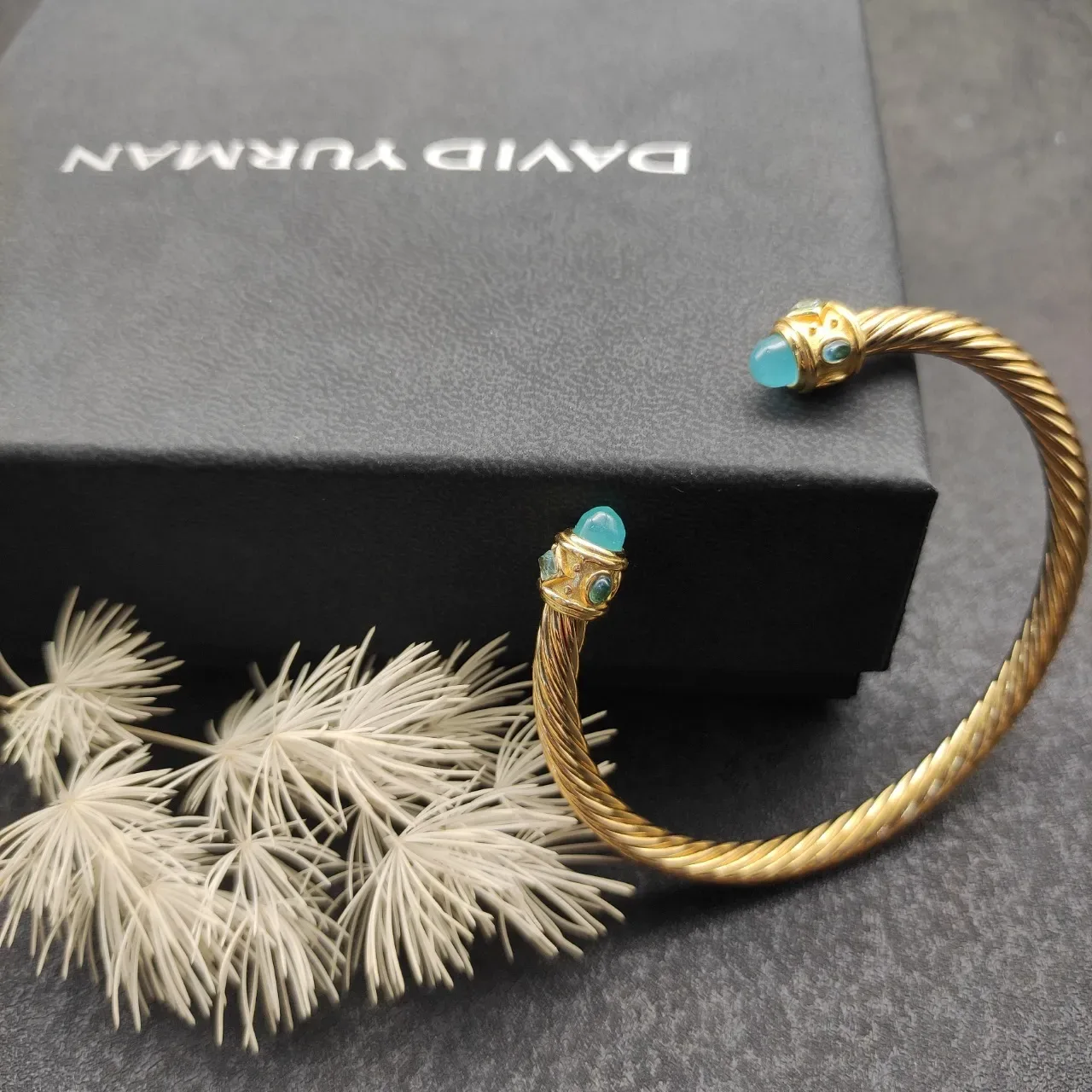 David Yurman Cable Classics Twisted Gold-Tone Aquamarine and Emerald Bracelet 4