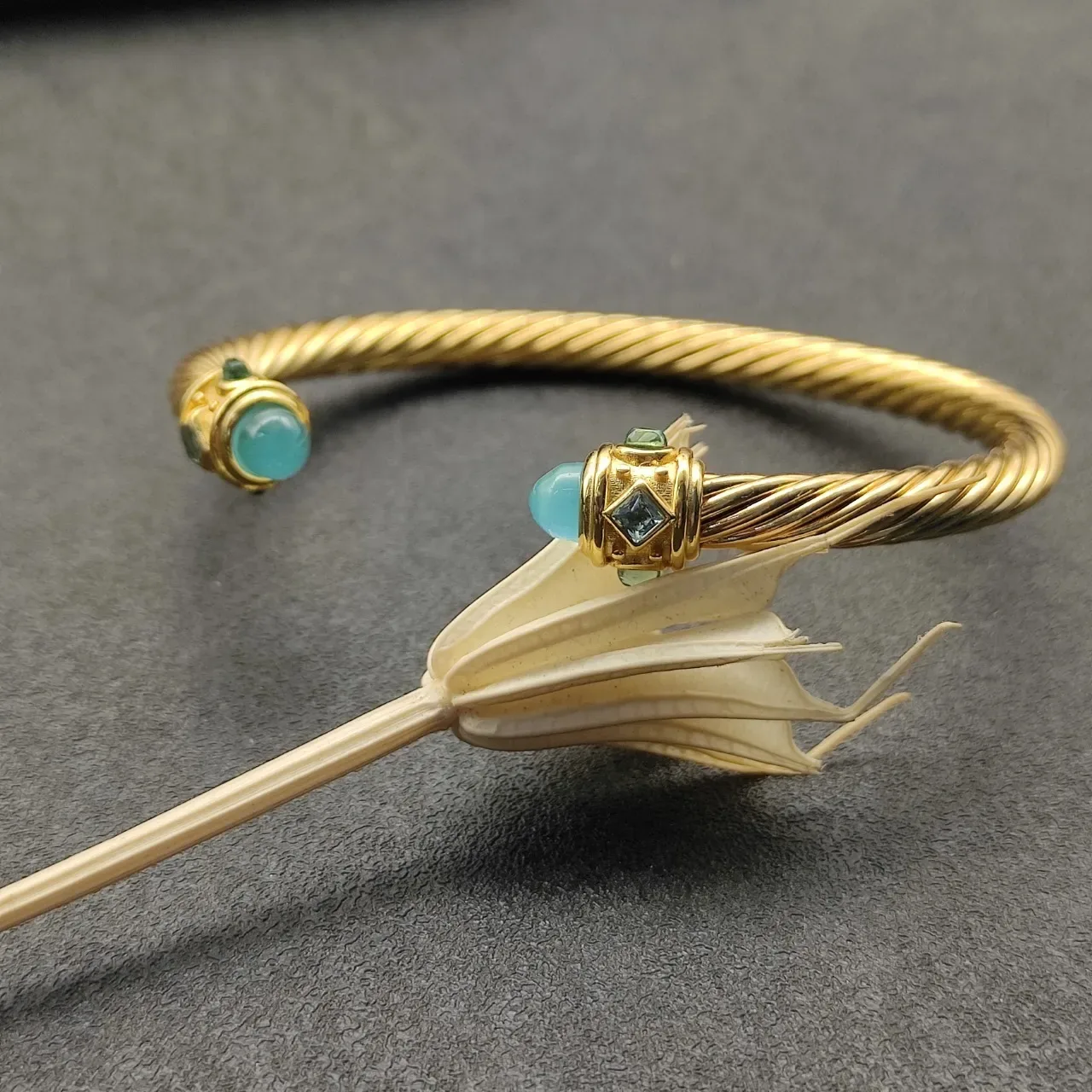 David Yurman Cable Classics Twisted Gold-Tone Aquamarine and Emerald Bracelet 5