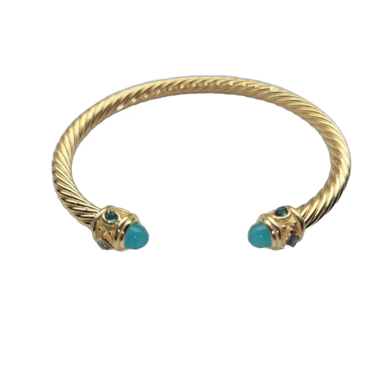 David Yurman Cable Classics Twisted Gold-Tone Aquamarine and Emerald Bracelet 6