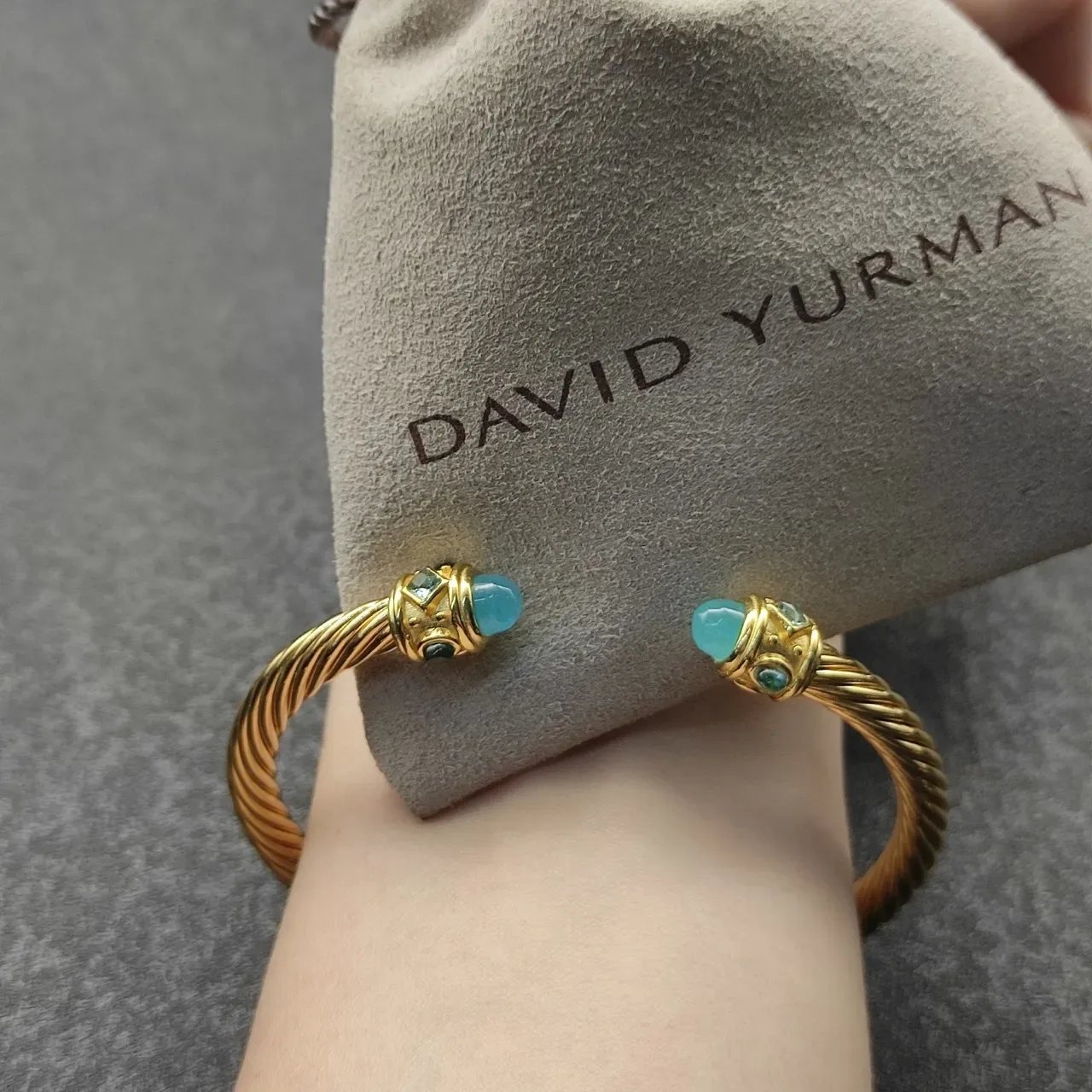 David Yurman Cable Classics Twisted Gold-Tone Aquamarine and Emerald Bracelet 8