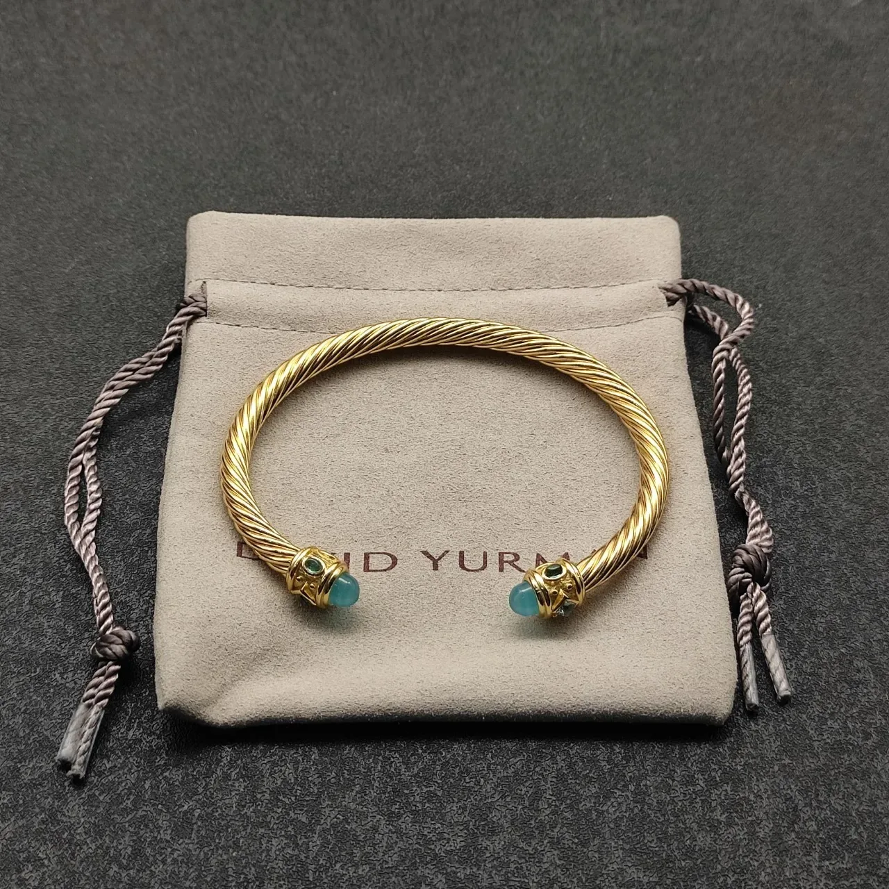 David Yurman Cable Classics Twisted Gold-Tone Aquamarine and Emerald Bracelet 9