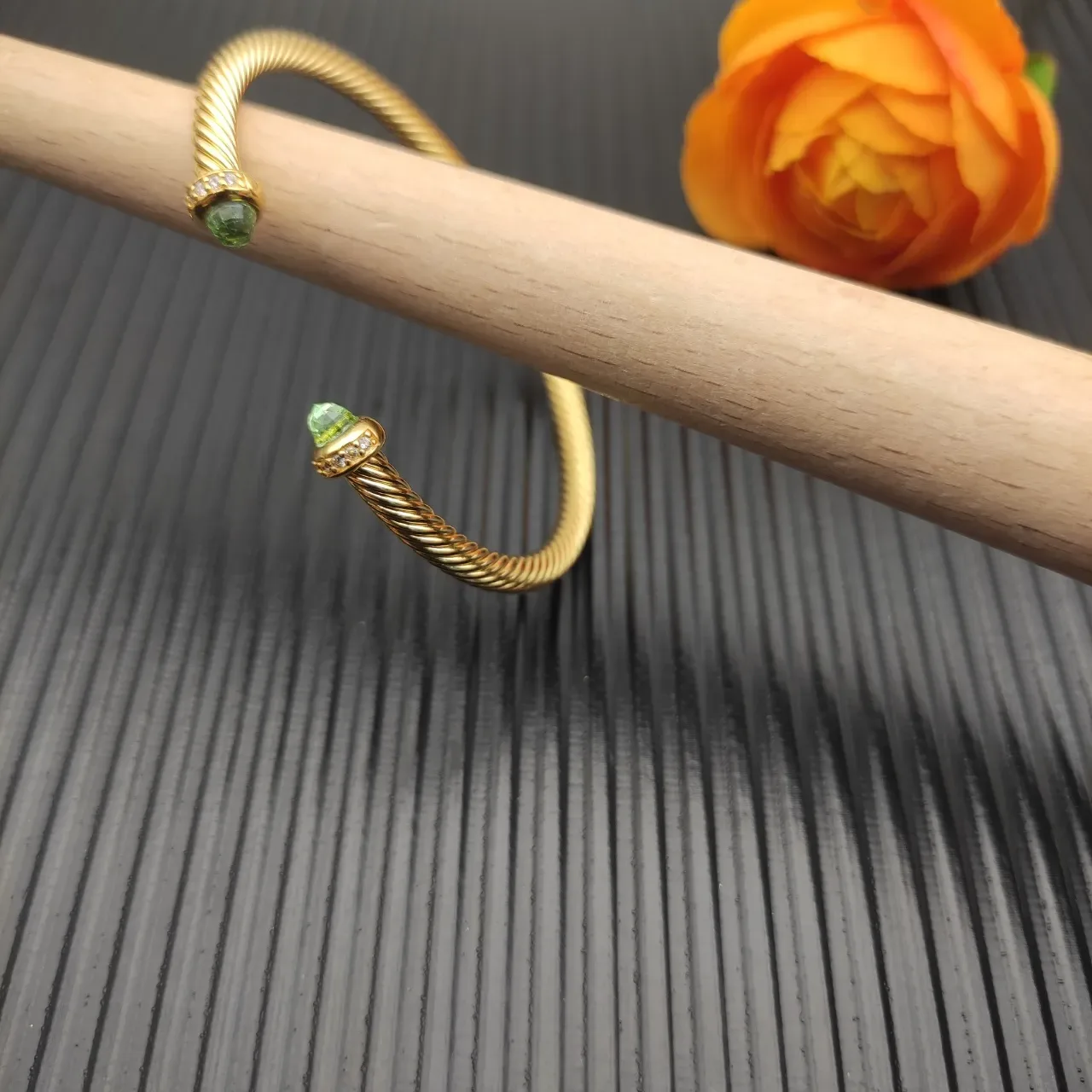 David Yurman Cable Classics Twisted Gold-Tone Peridot Terminal Bracelet 4