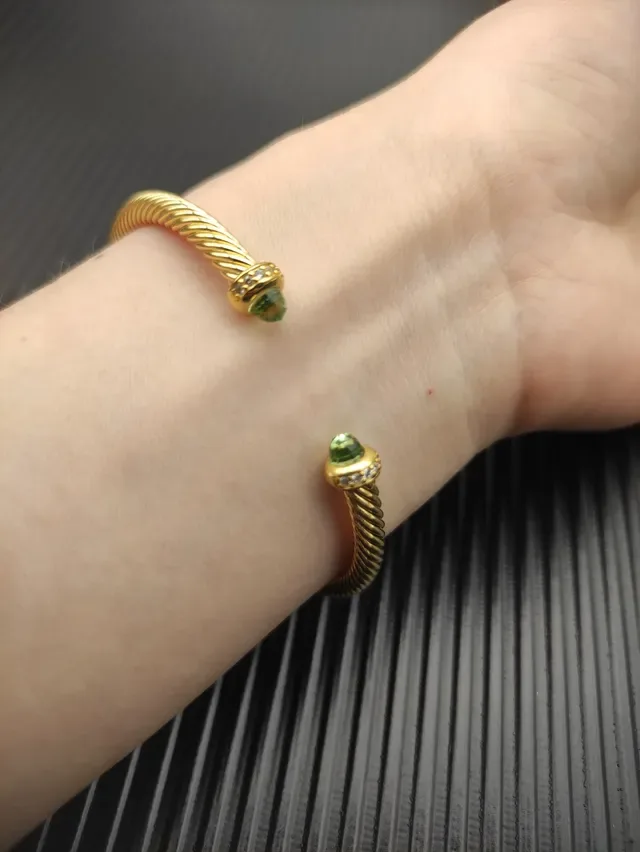 David Yurman Cable Classics Twisted Gold-Tone Peridot Terminal Bracelet 8