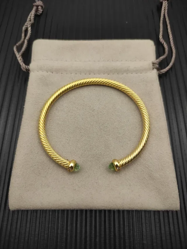 David Yurman Cable Classics Twisted Gold-Tone Peridot Terminal Bracelet 9