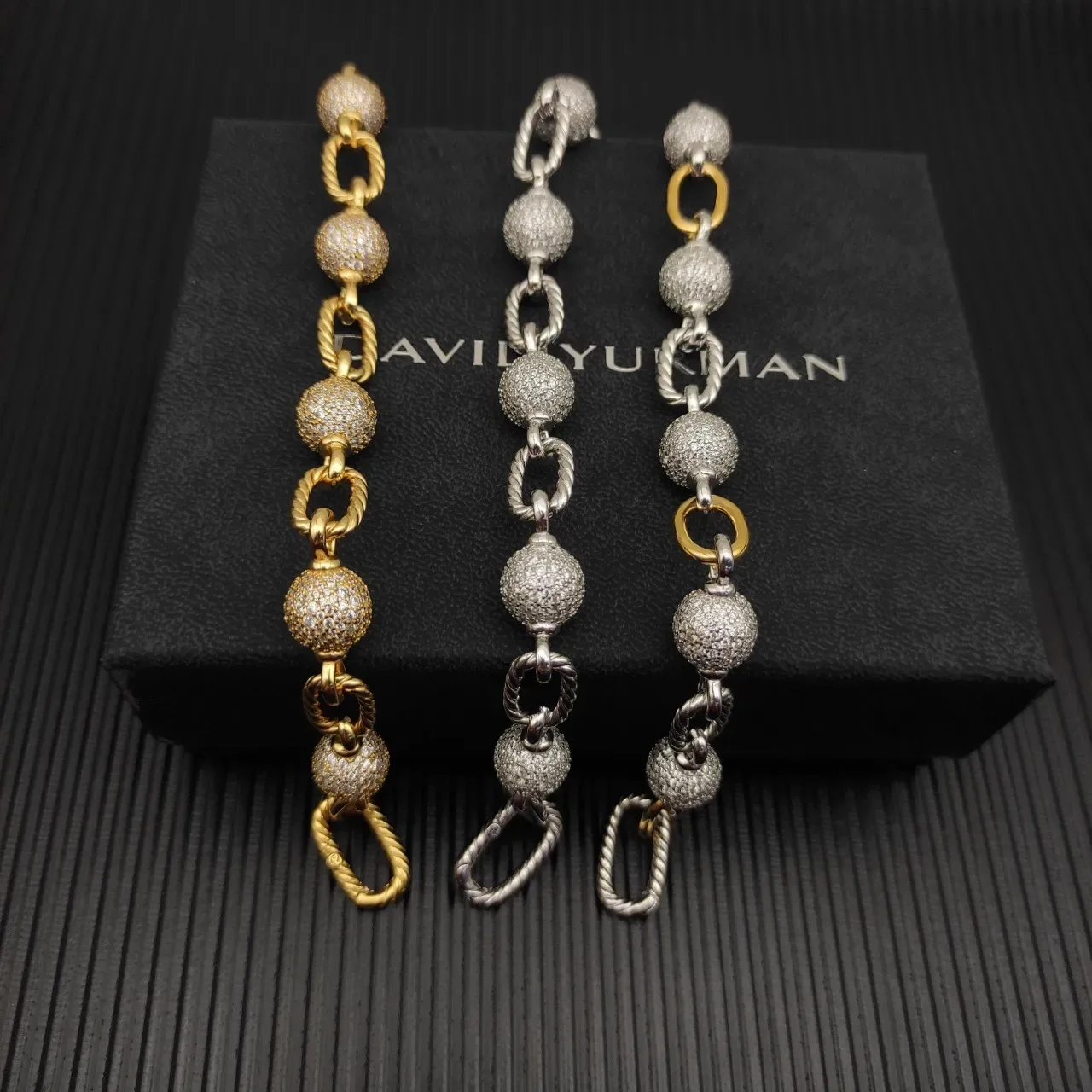 David Yurman Cable Classics Two-Tone Textured Sphere Bracelet 2