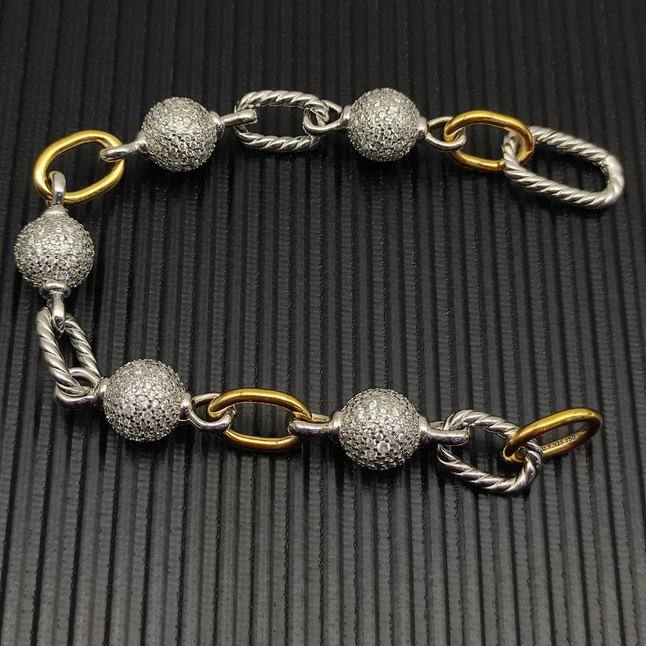 David Yurman Cable Classics Two-Tone Textured Sphere Bracelet 6