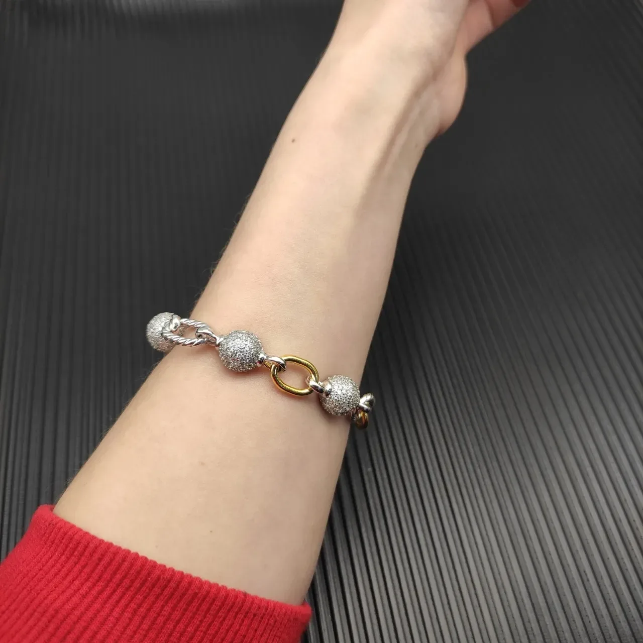 David Yurman Cable Classics Two-Tone Textured Sphere Bracelet 7