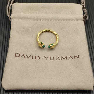 David Yurman Cable Collection Twisted Gold and Malachite Open Ring