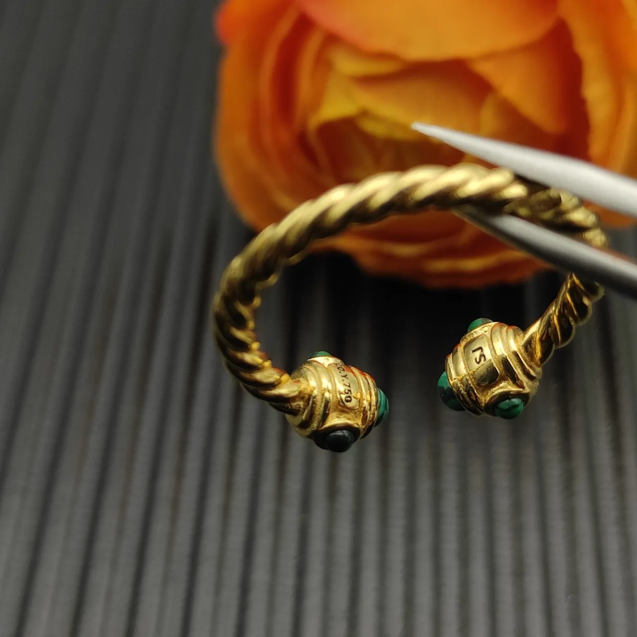 David Yurman Cable Collection Twisted Gold and Malachite Open Ring 6