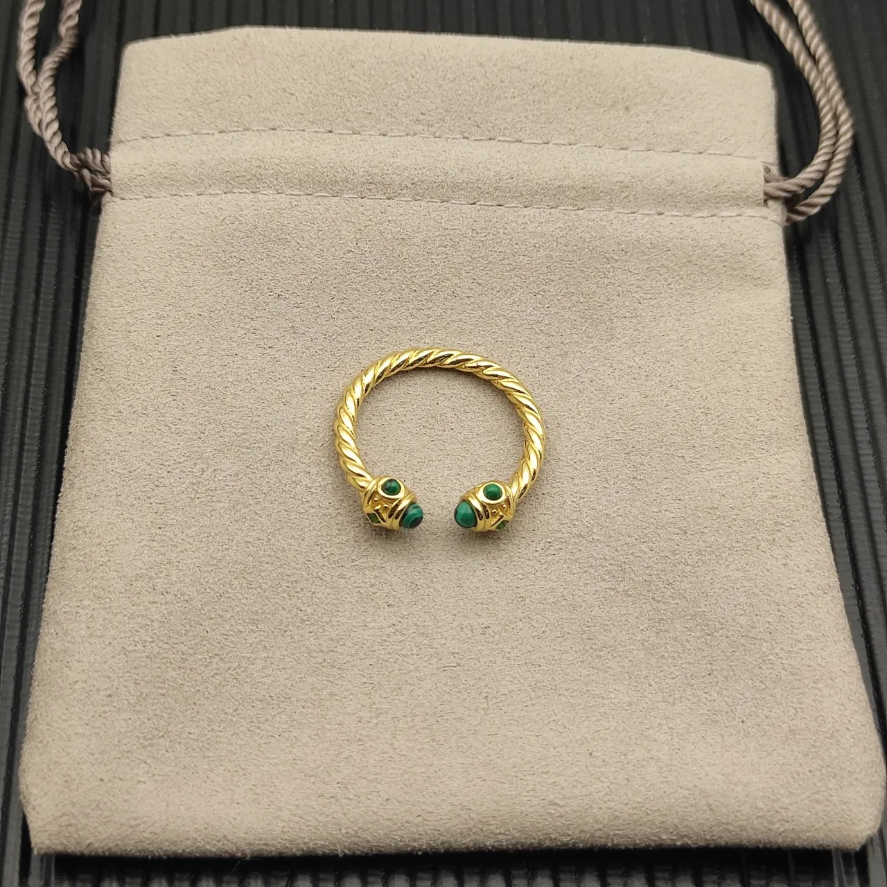David Yurman Cable Collection Twisted Gold and Malachite Open Ring 9
