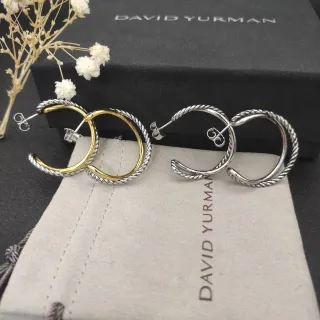 David Yurman Cable Silver Gold Twisted Double Hoop Earrings
