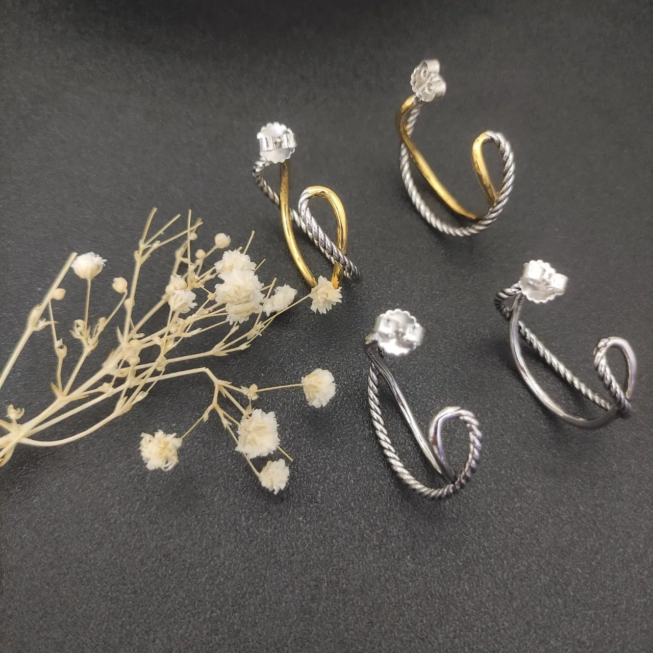 David Yurman Cable Silver Gold Twisted Double Hoop Earrings 5