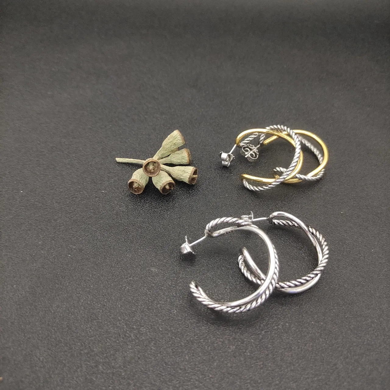 David Yurman Cable Silver Gold Twisted Double Hoop Earrings 8