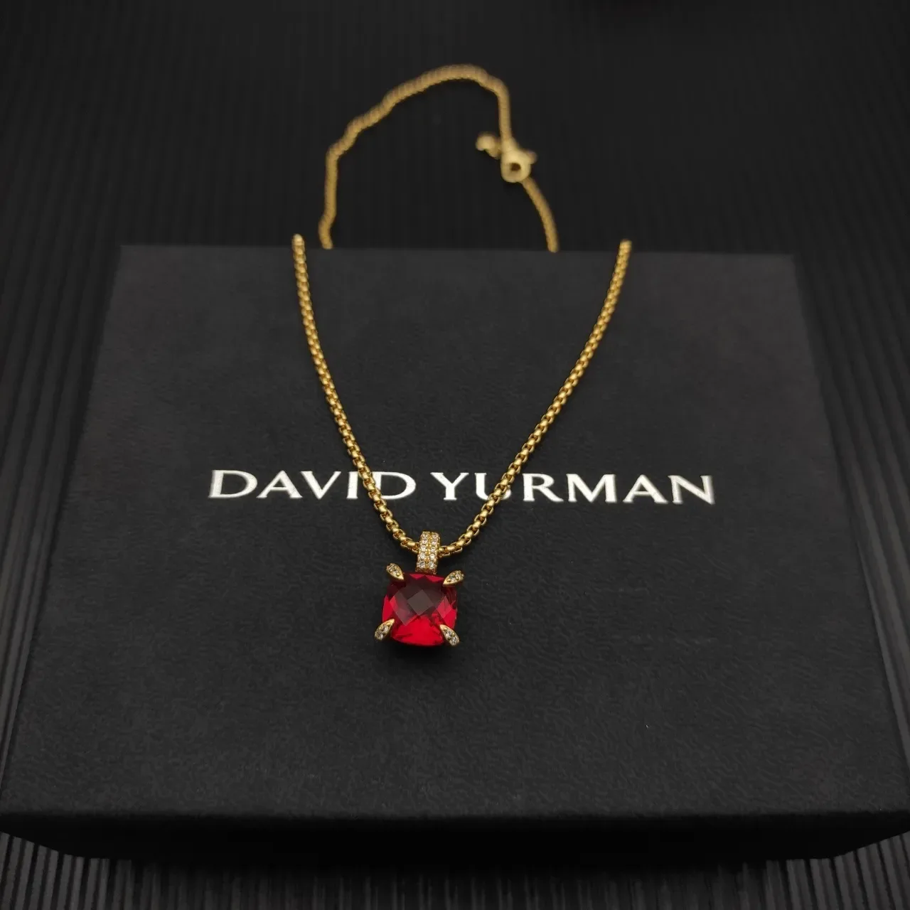 David Yurman Cushion-Cut Red Gemstone Pendant Necklace 6