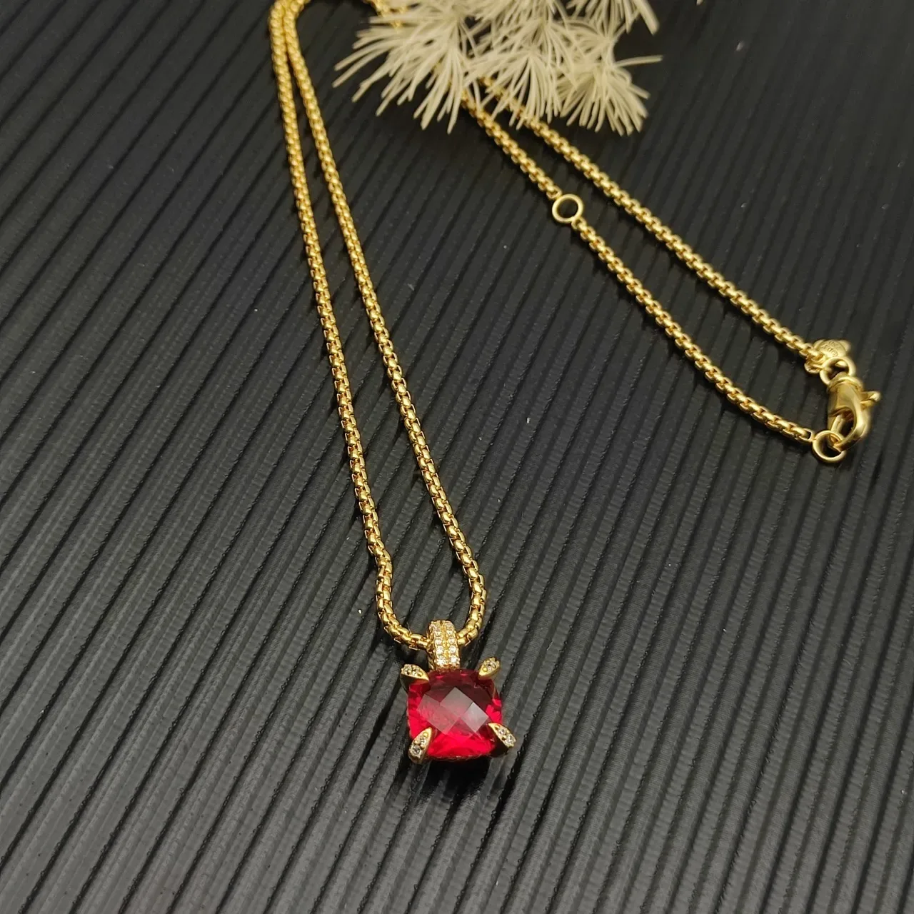 David Yurman Cushion-Cut Red Gemstone Pendant Necklace 7