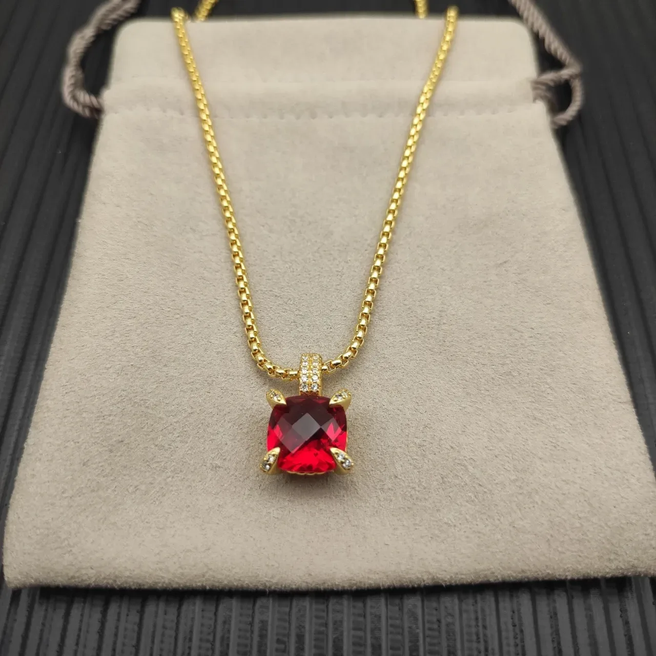 David Yurman Cushion-Cut Red Gemstone Pendant Necklace 9