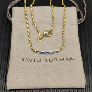 Collier David Yurman Chaîne Curb-Link Or Bleu Barre Courbée