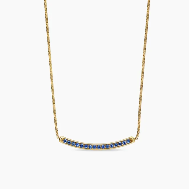 David Yurman Gold Blue Curb-Link Chain Curved Bar Pendant Necklace 2