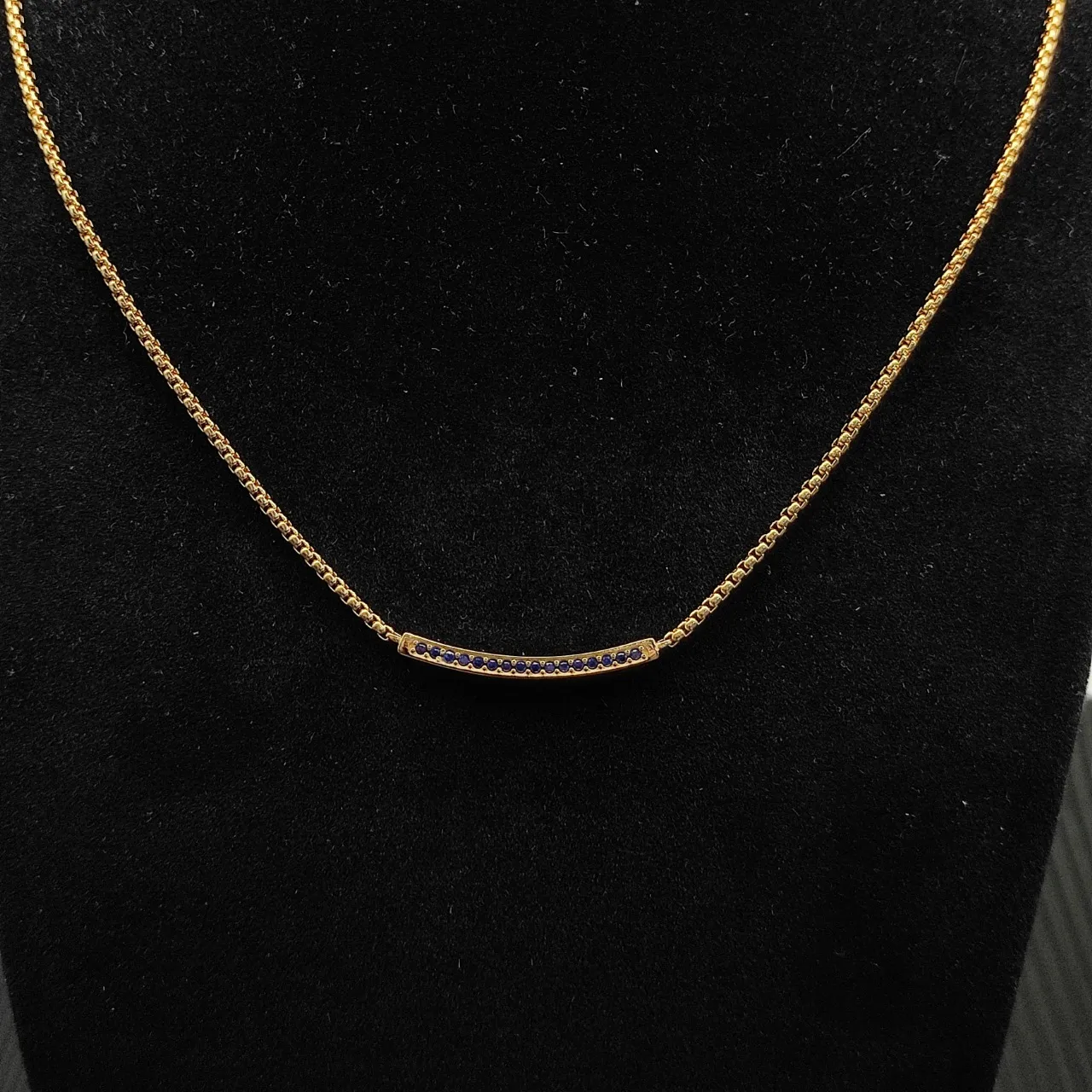 David Yurman Gold Blue Curb-Link Chain Curved Bar Pendant Necklace 5
