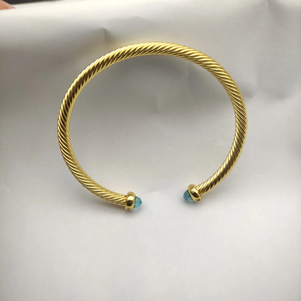 David Yurman Gold Blue Twisted Cable Bracelet 4