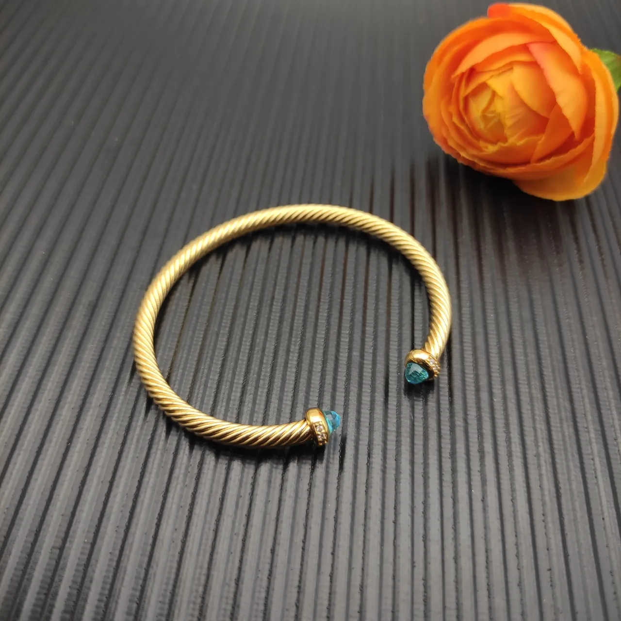 David Yurman Gold Blue Twisted Cable Bracelet 6