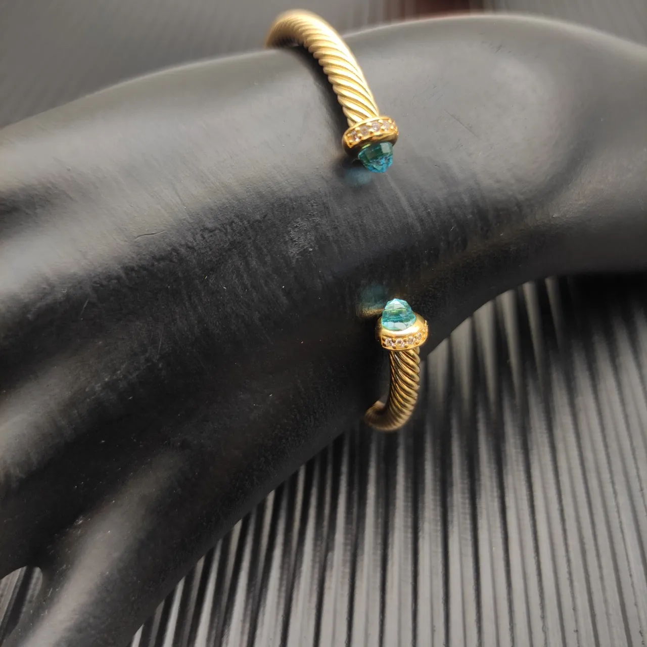 David Yurman Gold Blue Twisted Cable Bracelet 7