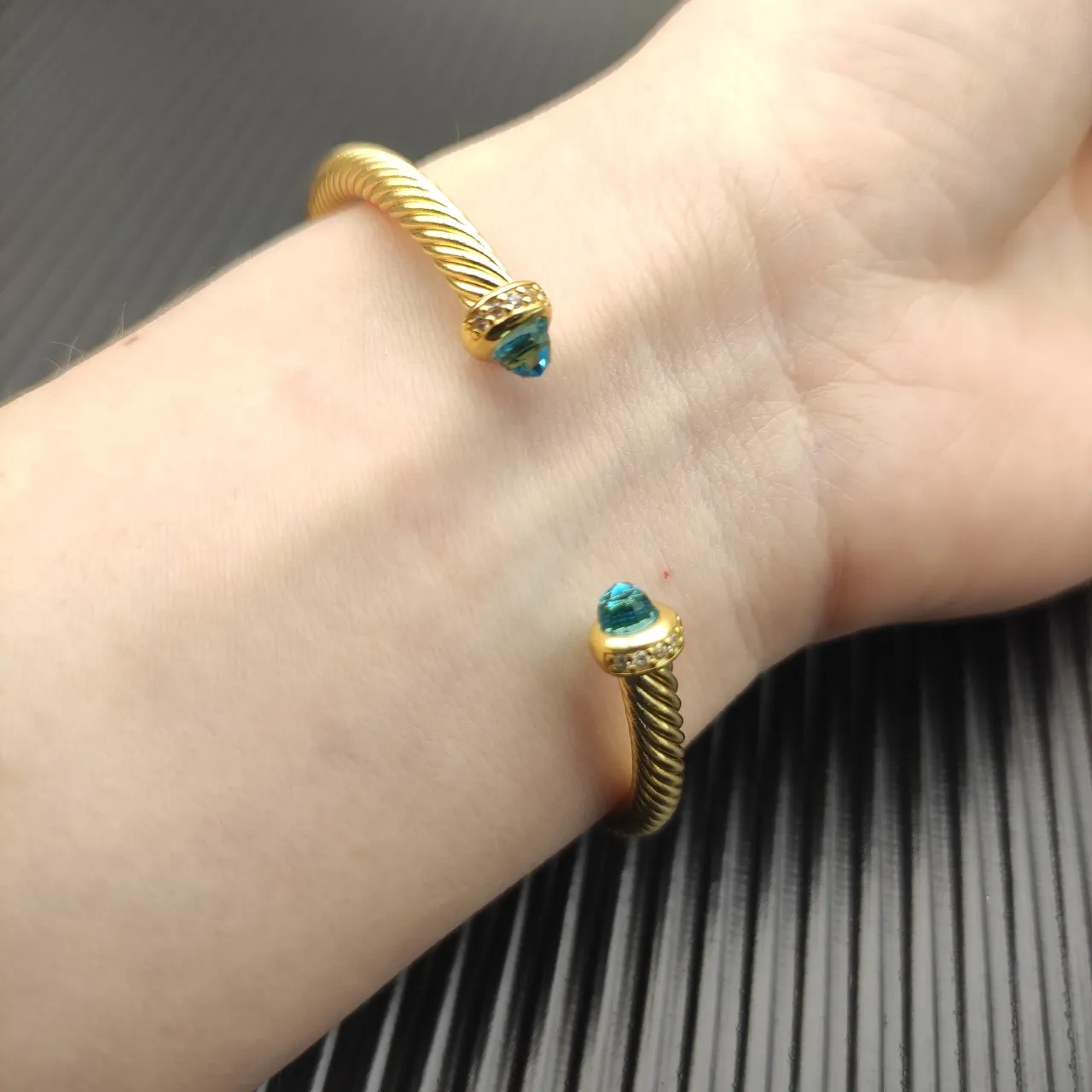 David Yurman Gold Blue Twisted Cable Bracelet 8