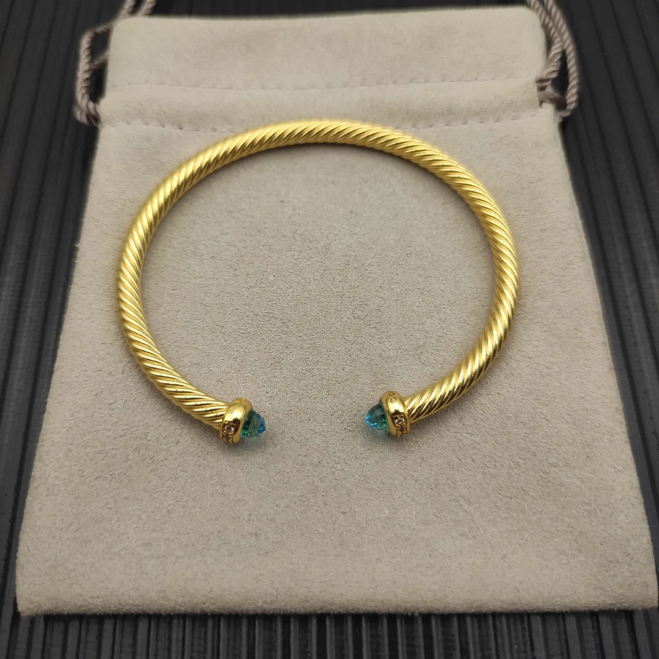 David Yurman Gold Blue Twisted Cable Bracelet 9