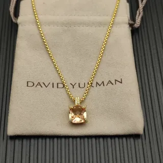 David Yurman سلسلة كيرب لينك ذهبي وردي حجر ماسي وسادة مقصوص ومتقطع قلادة