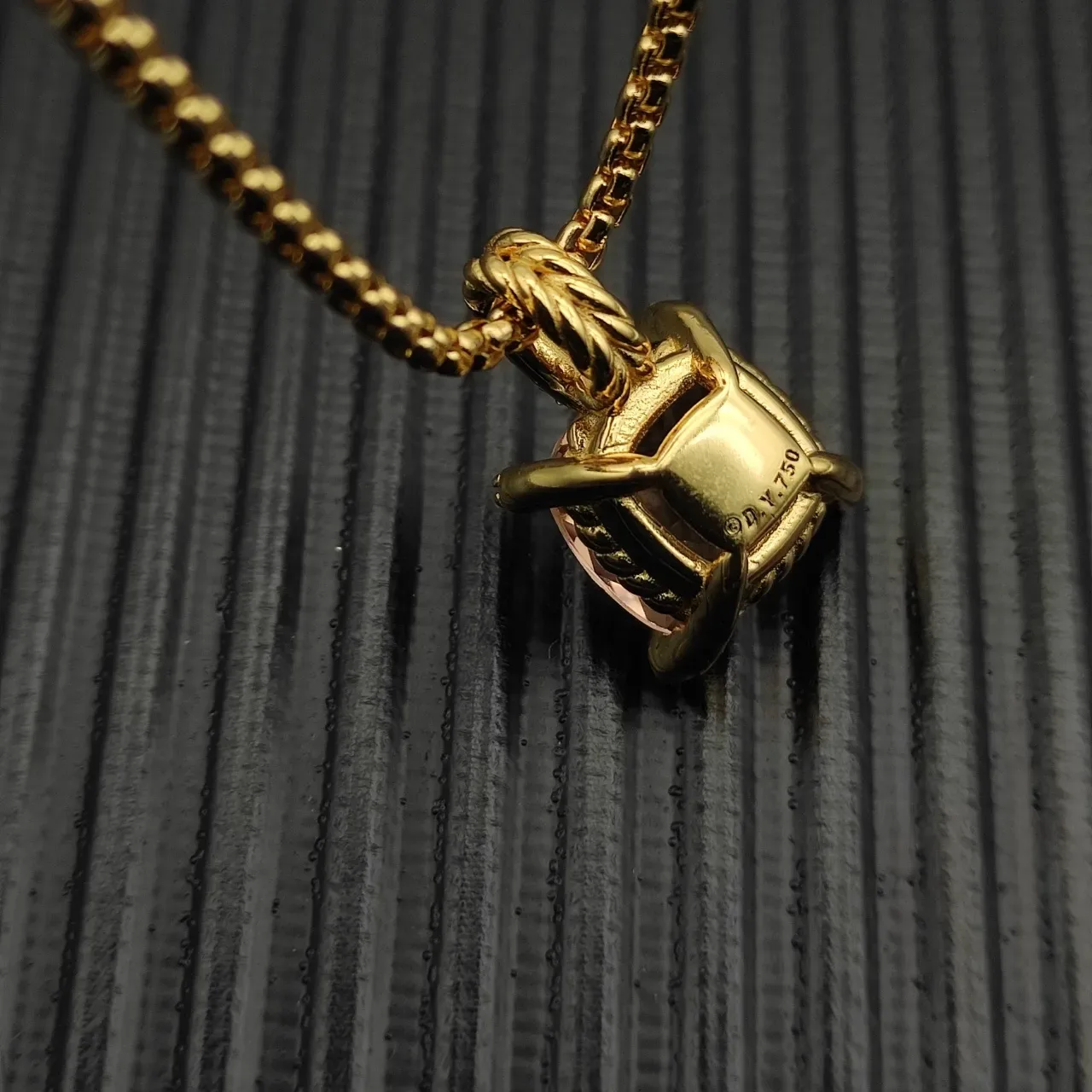 David Yurman Gold Pink Curb-Link Chain Cushion-Cut Faceted Gemstone Necklace 7