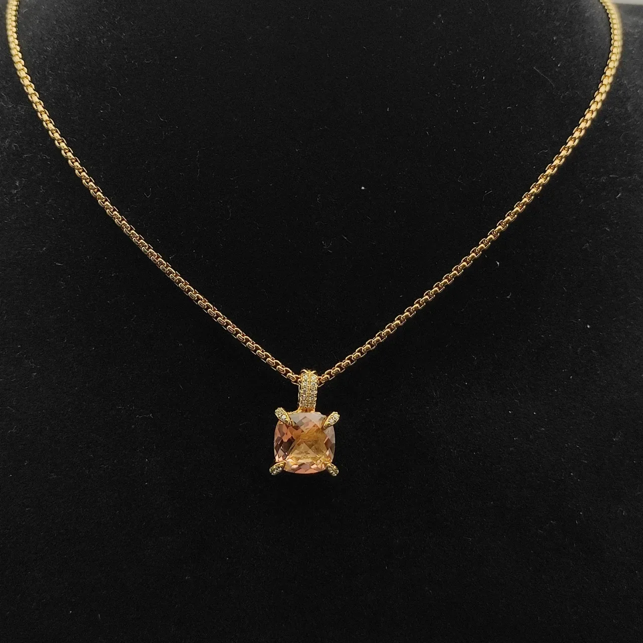 David Yurman Gold Pink Curb-Link Chain Cushion-Cut Faceted Gemstone Necklace 8