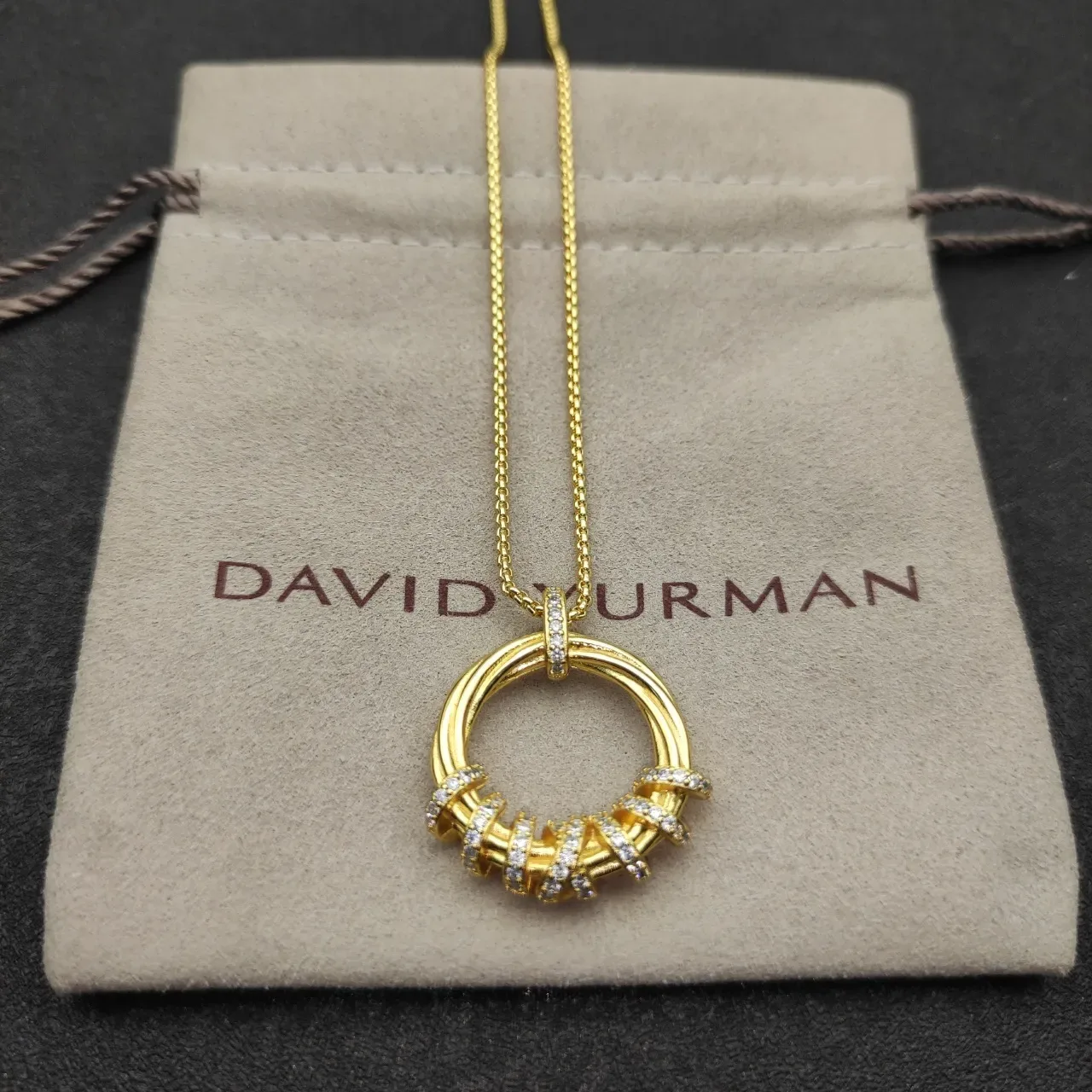 David Yurman 金银电缆链双环吊坠项链 6