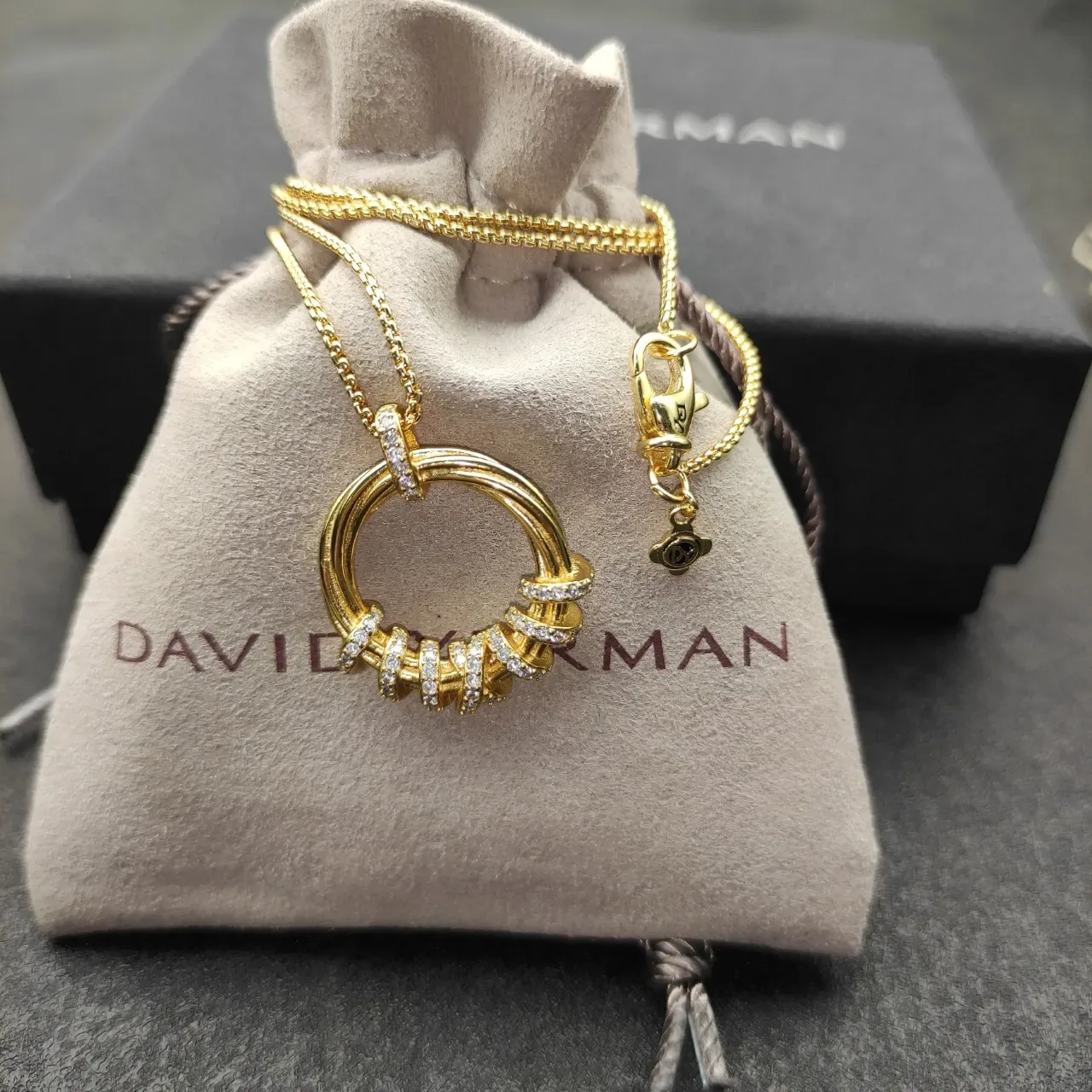 David Yurman 金银电缆链双环吊坠项链 7
