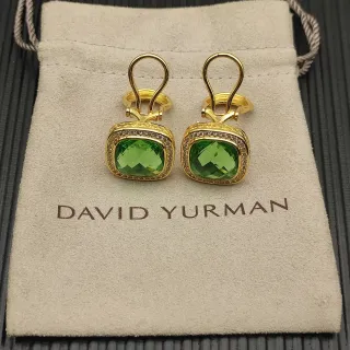 David Yurman Gold-Tone Green Cushion-Cut Pavé Halo Earrings